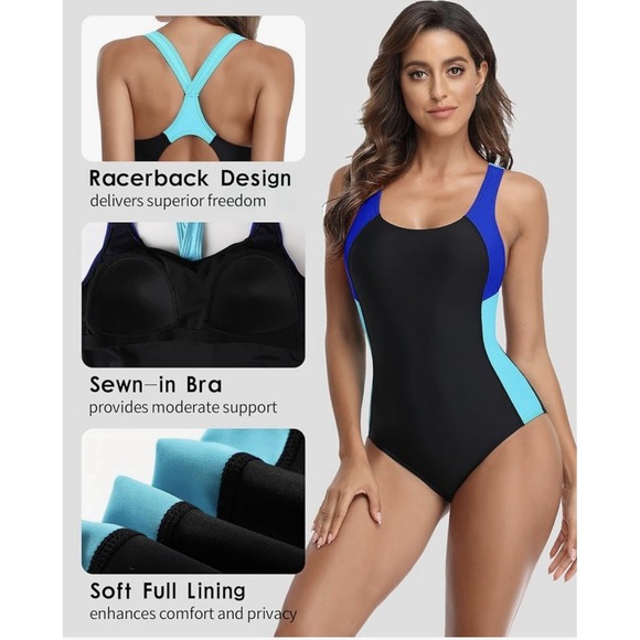 Beautyin Women One Piece Sport Swimsuit Water Aerobic Bathing Suit Lap Swimwear - Picture 2 of 8